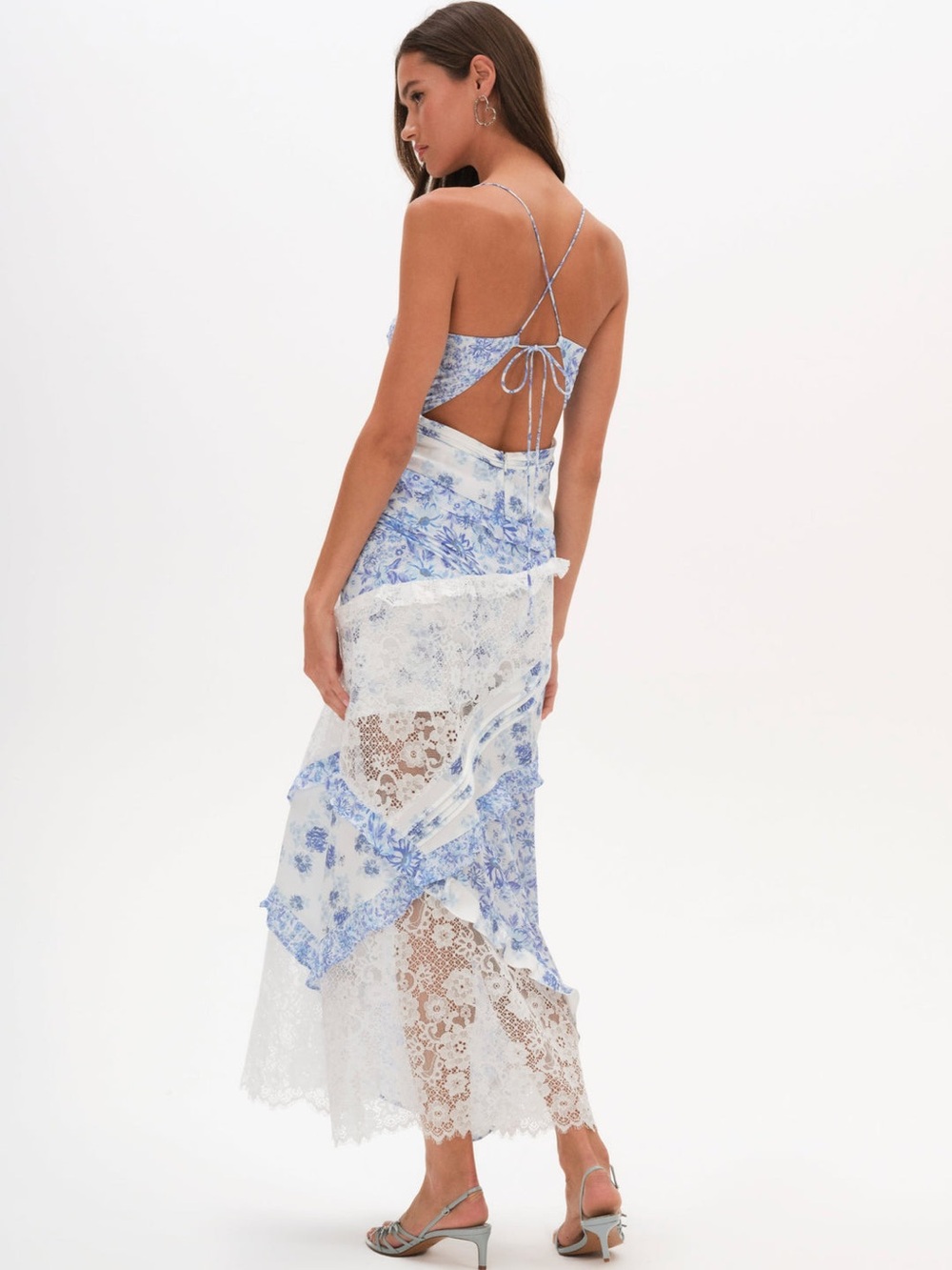 For Love & Lemons Rosalyn Maxi Dress Blue and White Floral Lace Size Medium - Picture 2 of 16